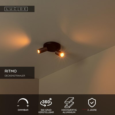 Lucide RITMO - Deckenstrahler - Ø 15 cm - 2xGU10 (MR11) - Kaffee